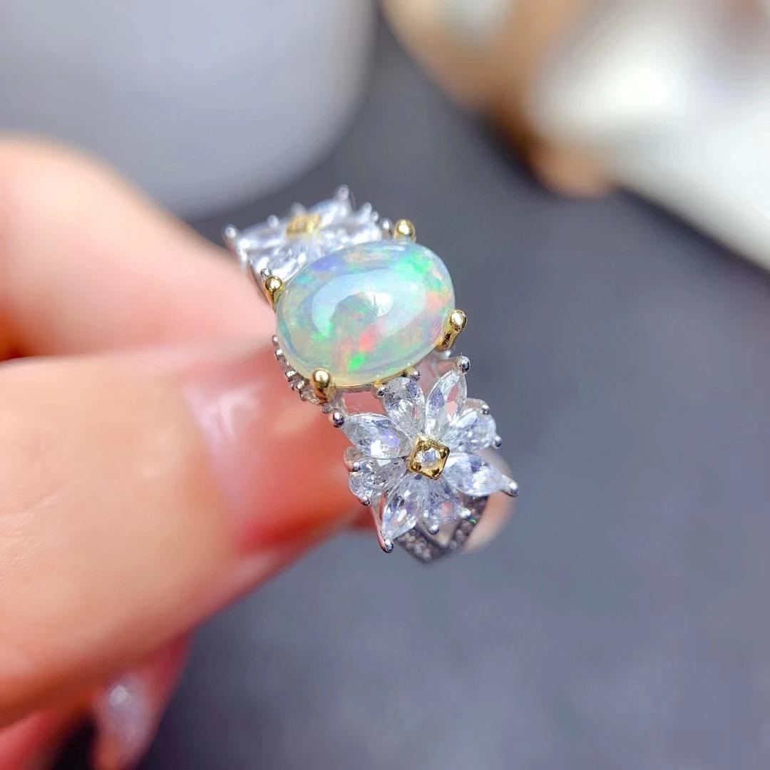 

【M&T】Natural opal ring 925 silver October Birthstone Valentine's Day gift for Christmas couples