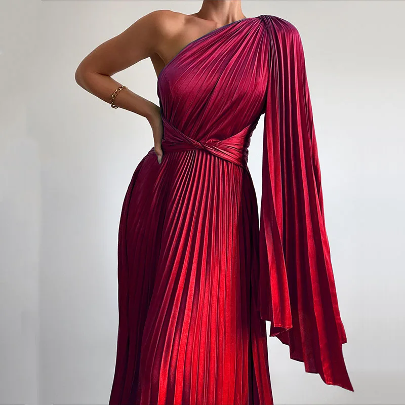 Sexy-Off-Shoulder-Banquet-Maxi-Dress-2023-New-Oblique-Collar-Pleated ...
