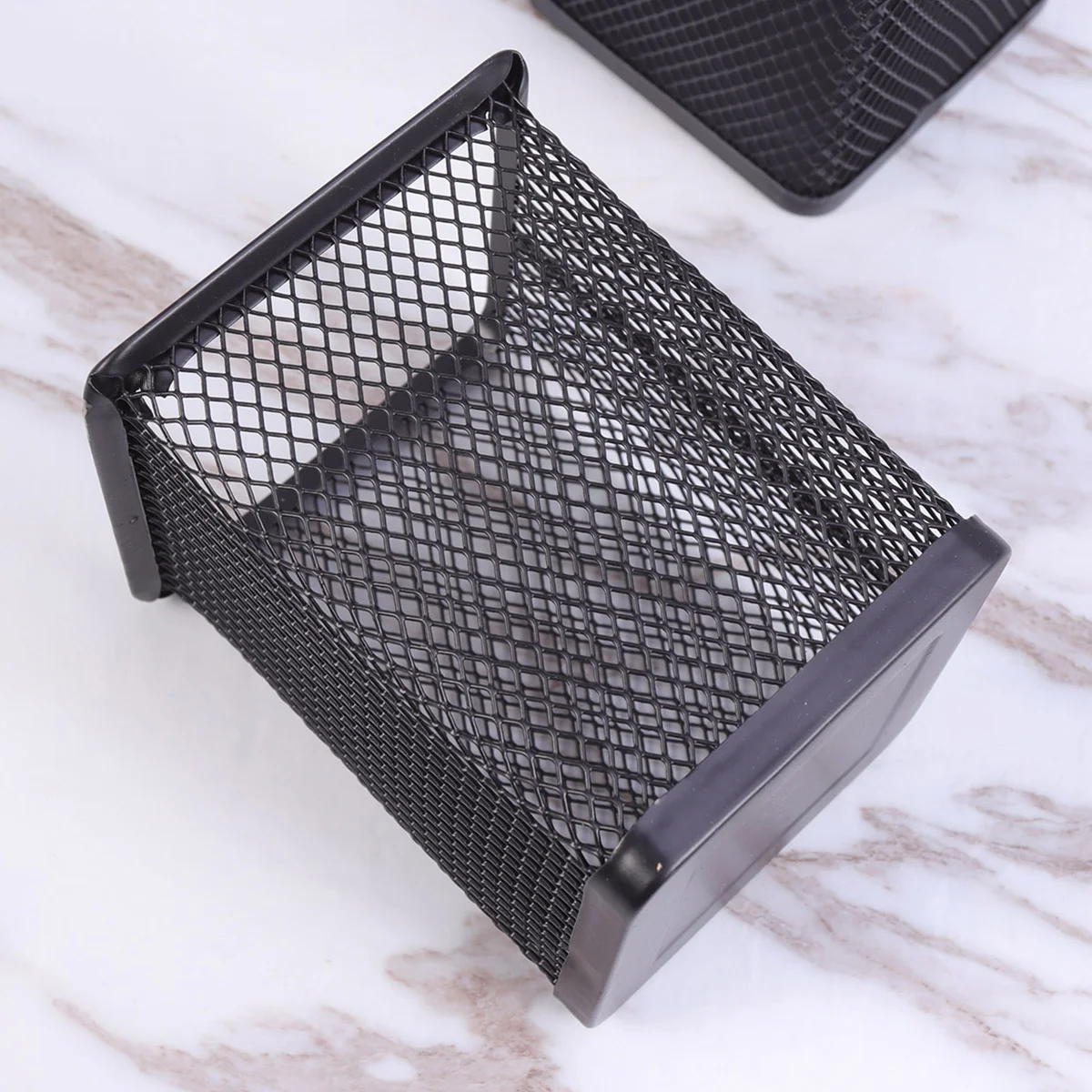 

3pcs Pen Holder Iron Net Pen Container Square Creative for Home Office Room (Black)