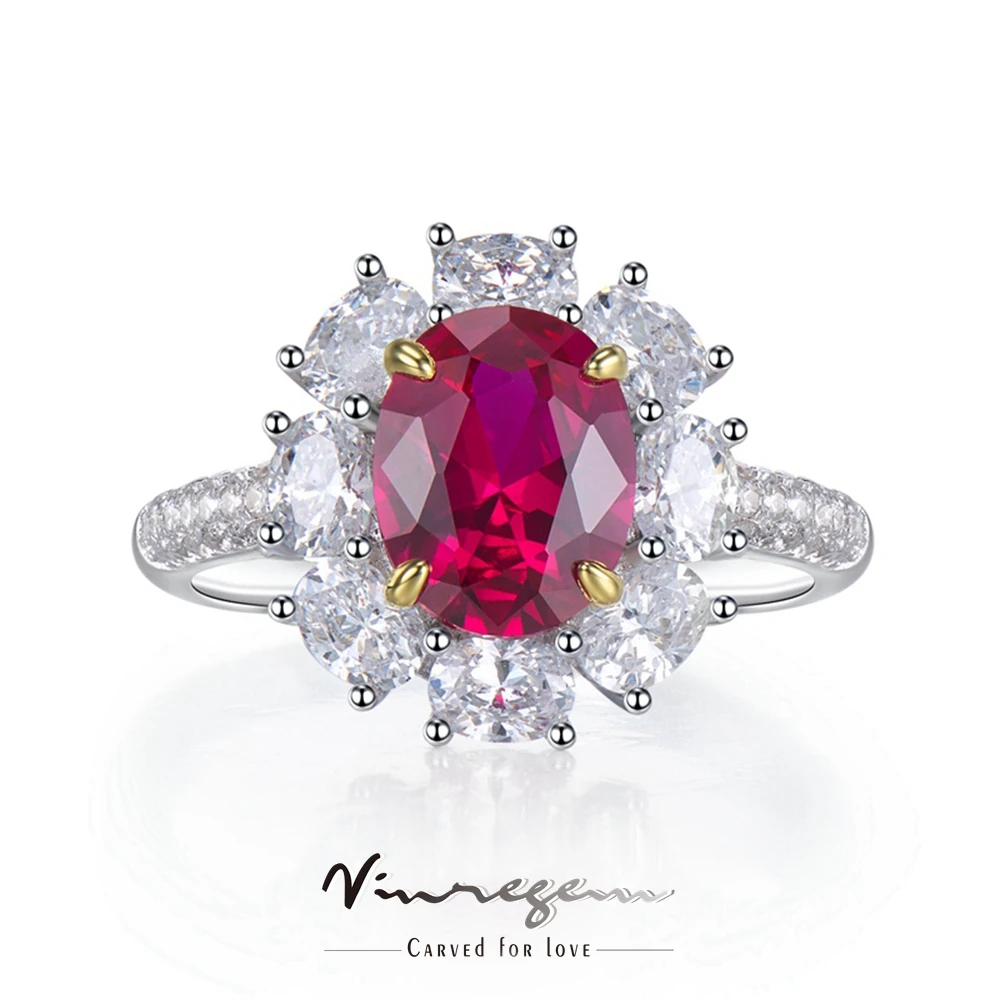 

Vinregem White Gold 2CT Ruby Sapphire Faceted Gemstone Ring For Women Engagement Gift 925 Sterling Silver Fine Jewelry Wholesale