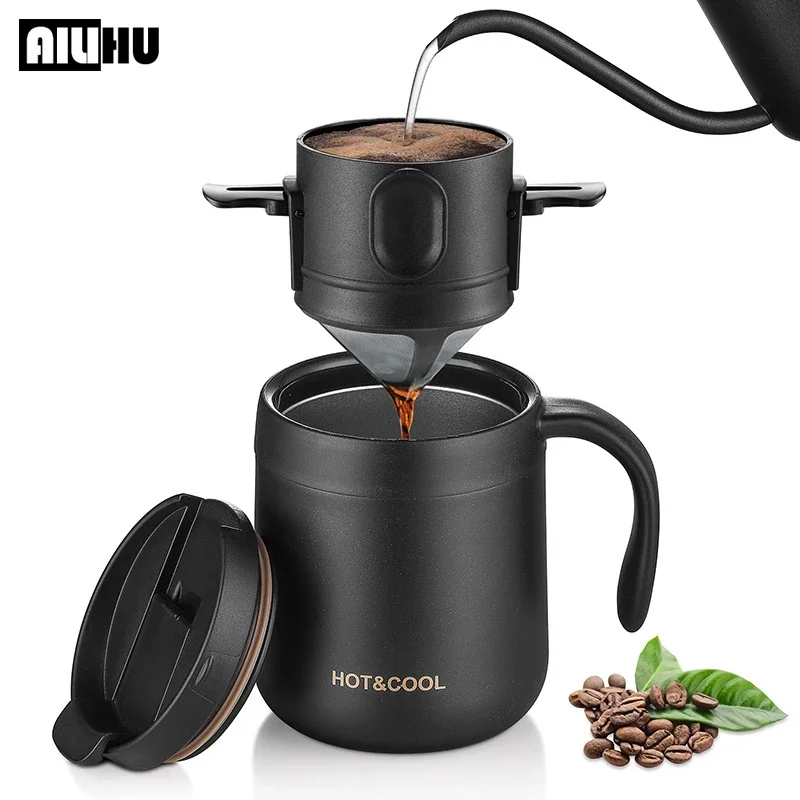 

304 Stainless Steel Portable Filter Drip Coffee Tea Holder Reusable Mug Coffee Dripper Tea Cup Set Coffee Pot Coffeeware