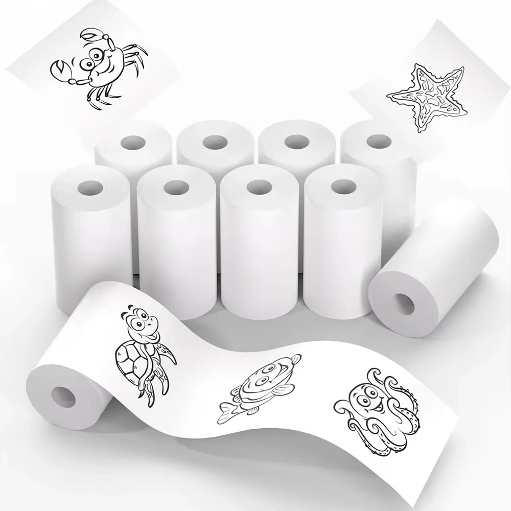 58mm 화이트 라벨 감열지 3/5/10 롤 미니 포켓 프린터 사진 DIY 노트 인쇄용 자체 접착 컬러 라벨