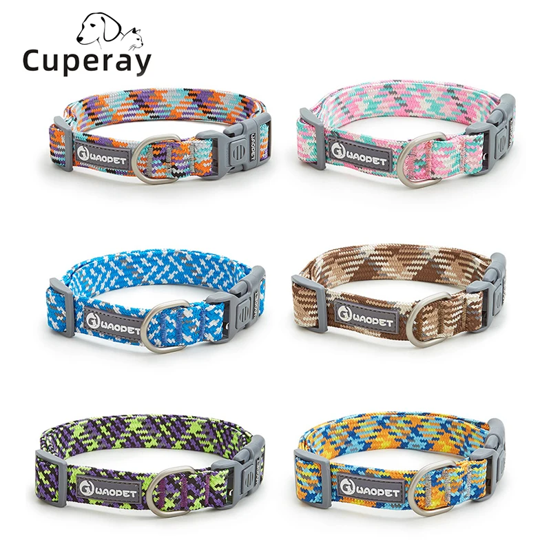 Dog Collar Nylon Adjustable Reflective Pet Collars with Metal Buckle and Quick Release Buckle Large and Medium