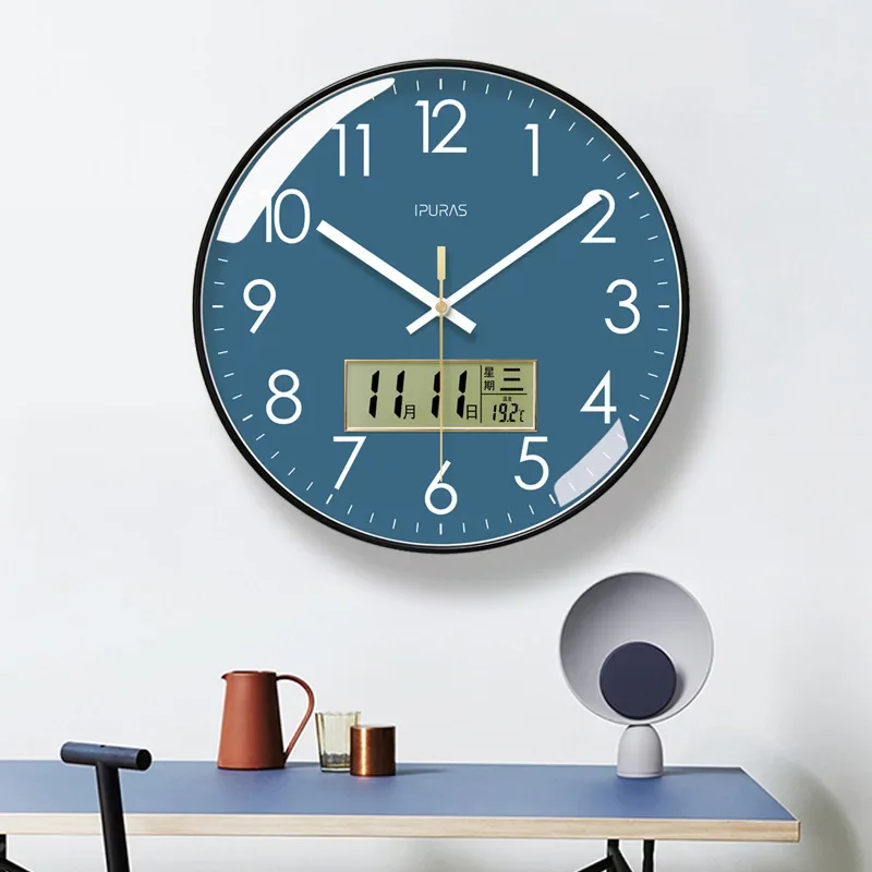 2024 Wall Clock Modern Design Bedroom Living Room Wall Watch Display Calendar Home Silent Sweep Second Fashion Wall Quartz Clock