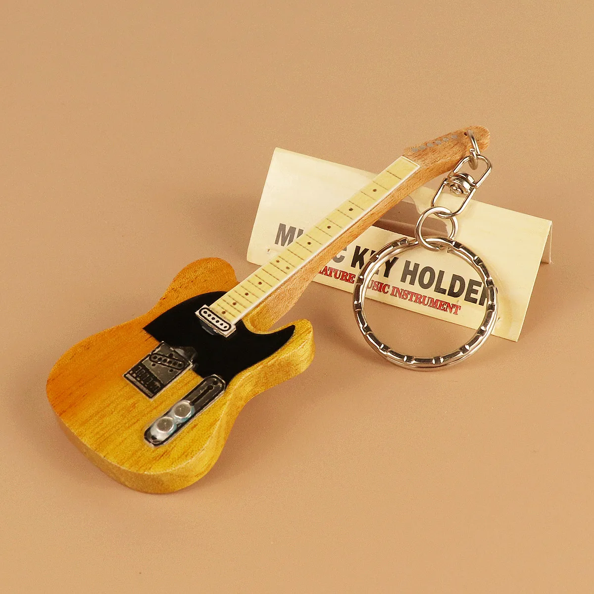 Wooden Guitar Keychain Electric Bass Keyring Wood Miniature Musical Instrument Key Chain Key Ring Keyholder Pendant Gift 