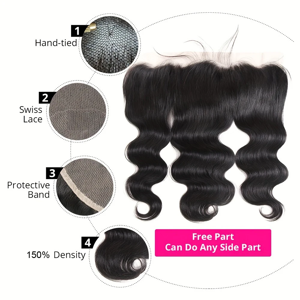 Human Hair Lace Closure 4x4 13x4 Body Wave Lace Closures Pre Plucked 100% Human Hair HD Transparent Ear To Ear Big Lace Closure Frontals Only For Women