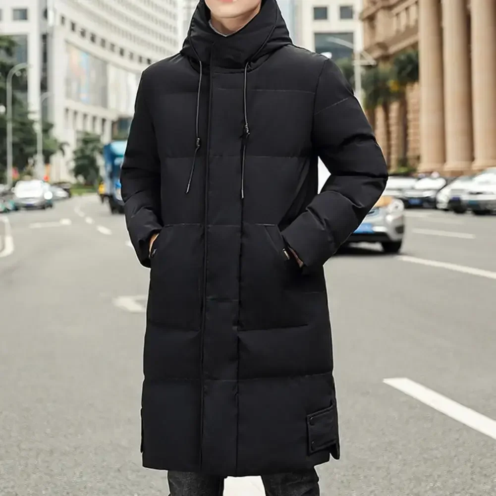 남성용 후드 다운 코트 파카, 두꺼운 단색 패딩 카디건, 미디 길이 집업, 데일..