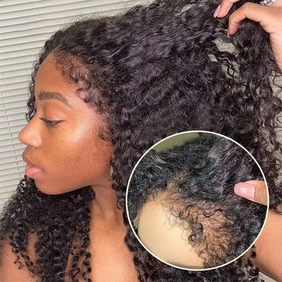 

4C Kinky Edges Baby Hair Lace Wigs 180% 13x4 HD Lace Frontal Wig Remy Kinky Curly Human Hair Wigs for Women Afro Curly Edges Wig