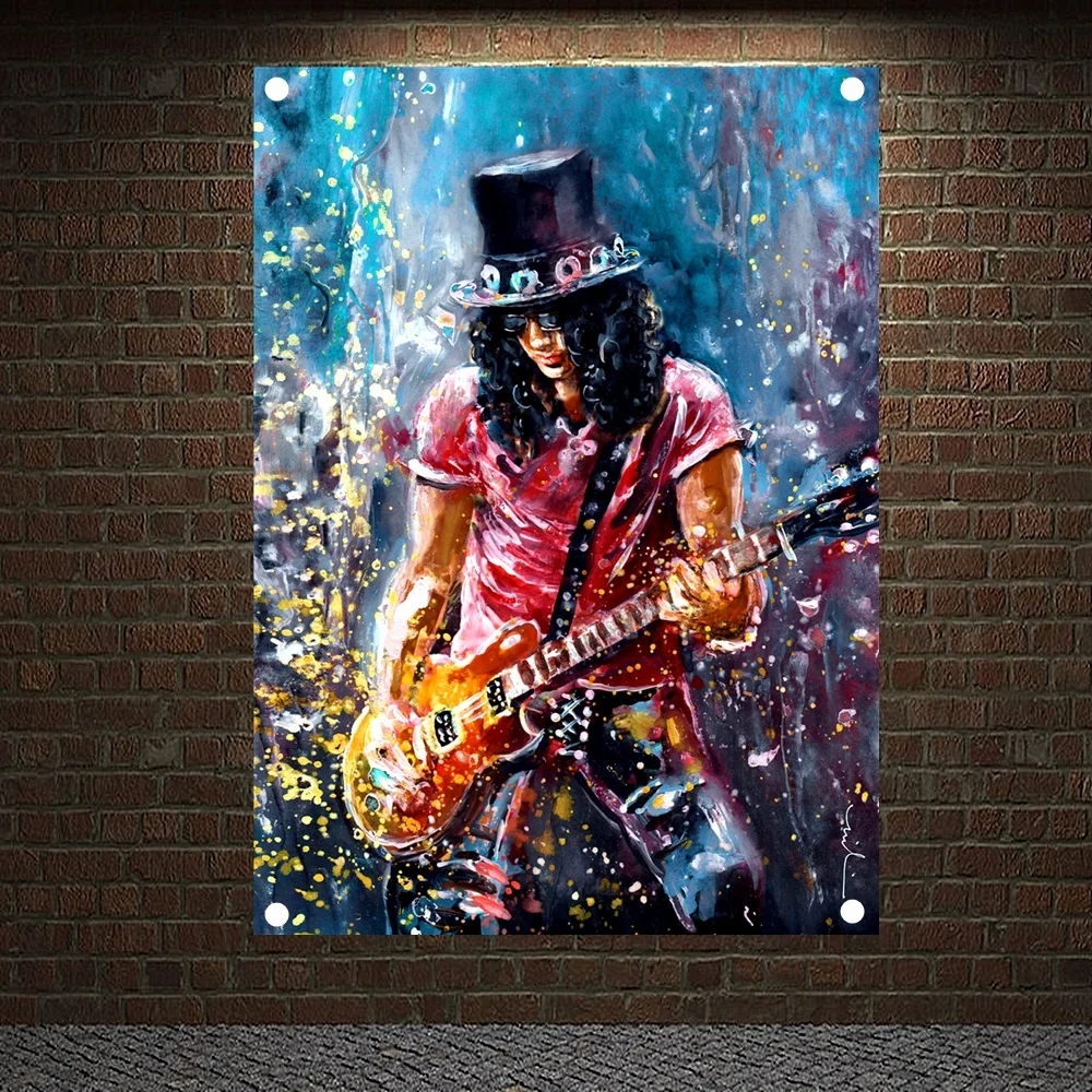 

Rock and Roll Band Singer Music Posters High Quality Print Art Canvas Banner Four-hole Flag Background Wall Hanging Home Decor