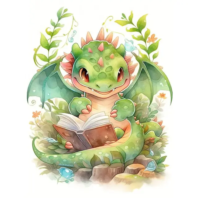 Reading Time Smiling Dragon Book Nursery Painting By Numbers