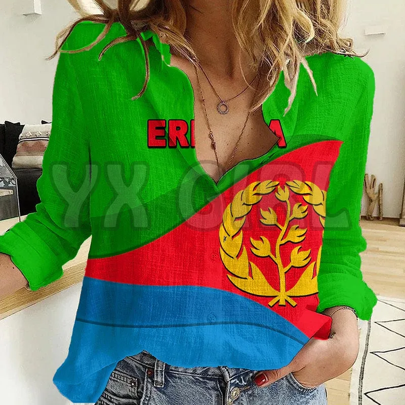 Eritrea Day Women Casual Shirt Simple Flag 3D Printed Button-down Shirt Casual Unique Streewear