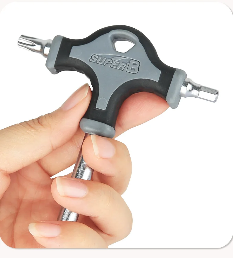 Super B Fahrradreparaturwerkzeug T-förmiger Schraubenschlüssel Kettenblatt-Mutternschlüssel Torx 30 Sechskant 5 mm / Torx 40 Sechskant 6 mm MTB Rennrad Kurbelgarniturschlüssel – Detail 10