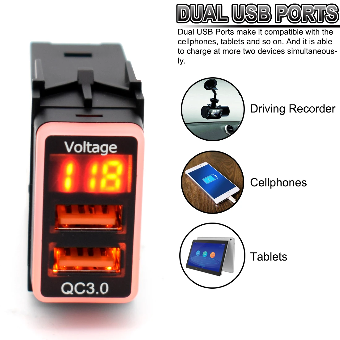 QC 3.0 Quick Charging Car Dual USB Phone Fast Charger Adapter 12V Cable for Nissan Power Adapter LED Digital Display Accessories phone charger power supply adapter