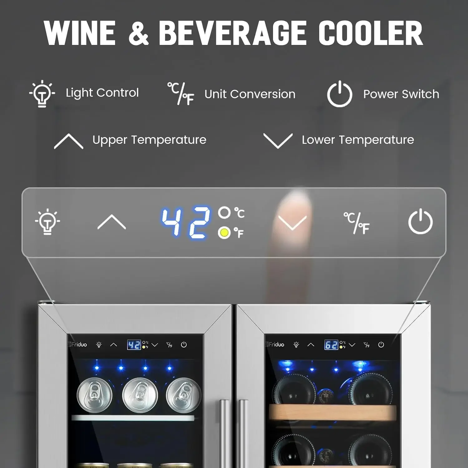 Beverage Refrigerator 24 inch, Dual Zone Wine Cooler Under Counter Lockable 20 Bottles and 88 Cans Fridge Built in Freestanding 3