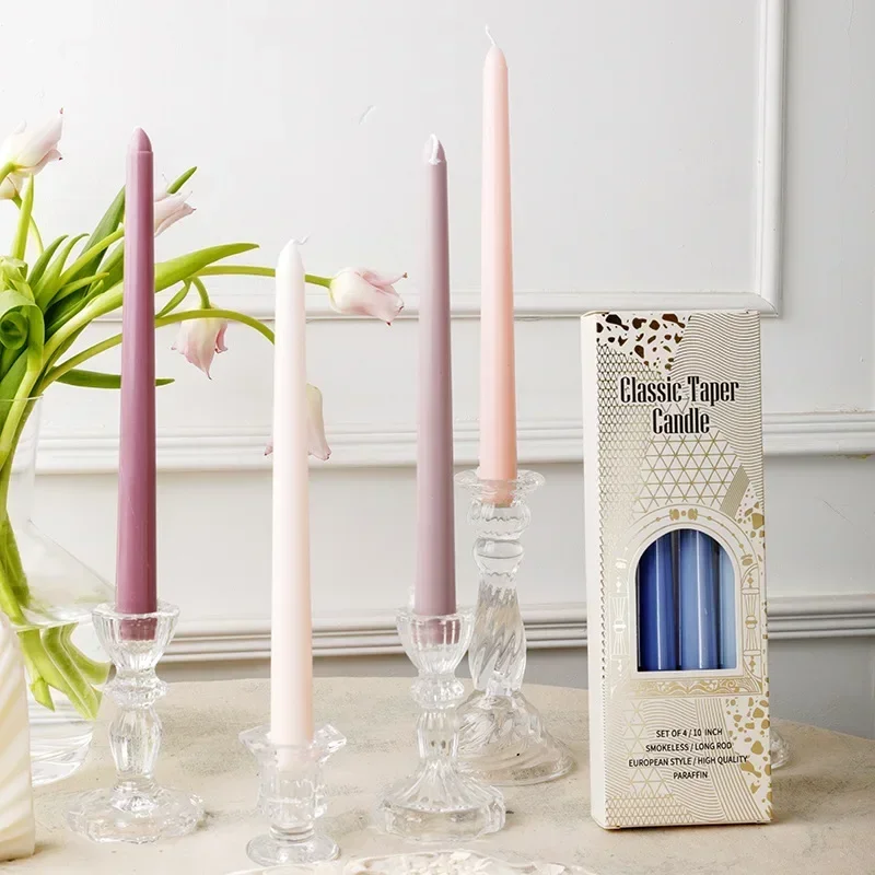 4PCS Colored Taper Candle Long Lot Wedding Candles Home Decorative Candles Unscented Dripless Smokeless Candles For Dinner_voghion.com