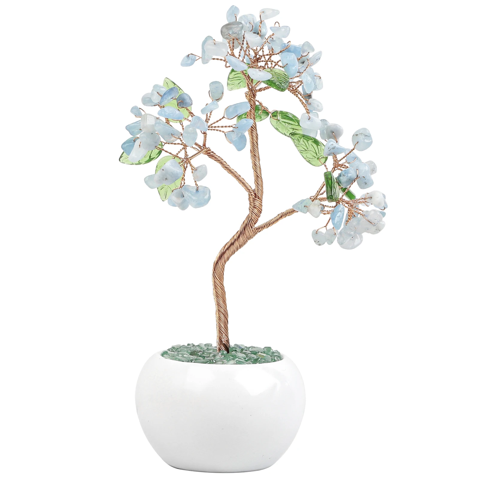 Healing Aquamarine Crystal Money Tree With Ceramic Base Bonsai Lucky Tree Feng Shui Home Decor Desktop Ornaments