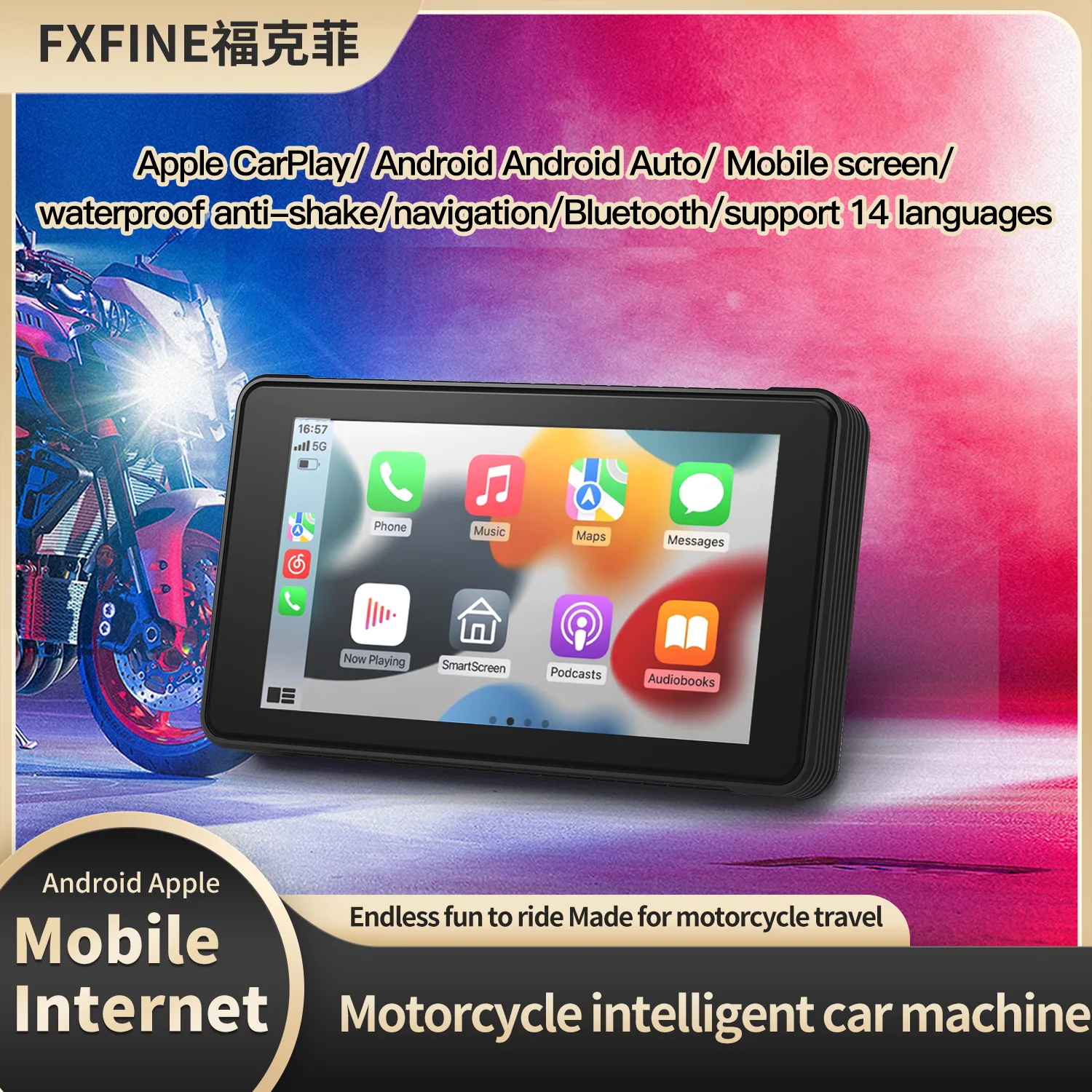 

Motorbike 5 inch Wireless Carplay Android Apple Portable IPX-7 Recorder Navigation 2K Tire Pressure Detection Waterproof Recorde