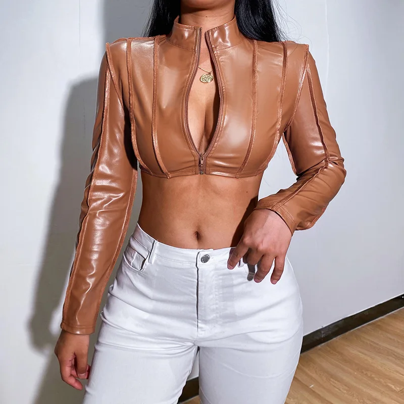 Pu Short Fashion and Elegant Temperament Jacket Women Autumn and Winter New Long-sleeved Ultra-short Zipper Leather Jacket