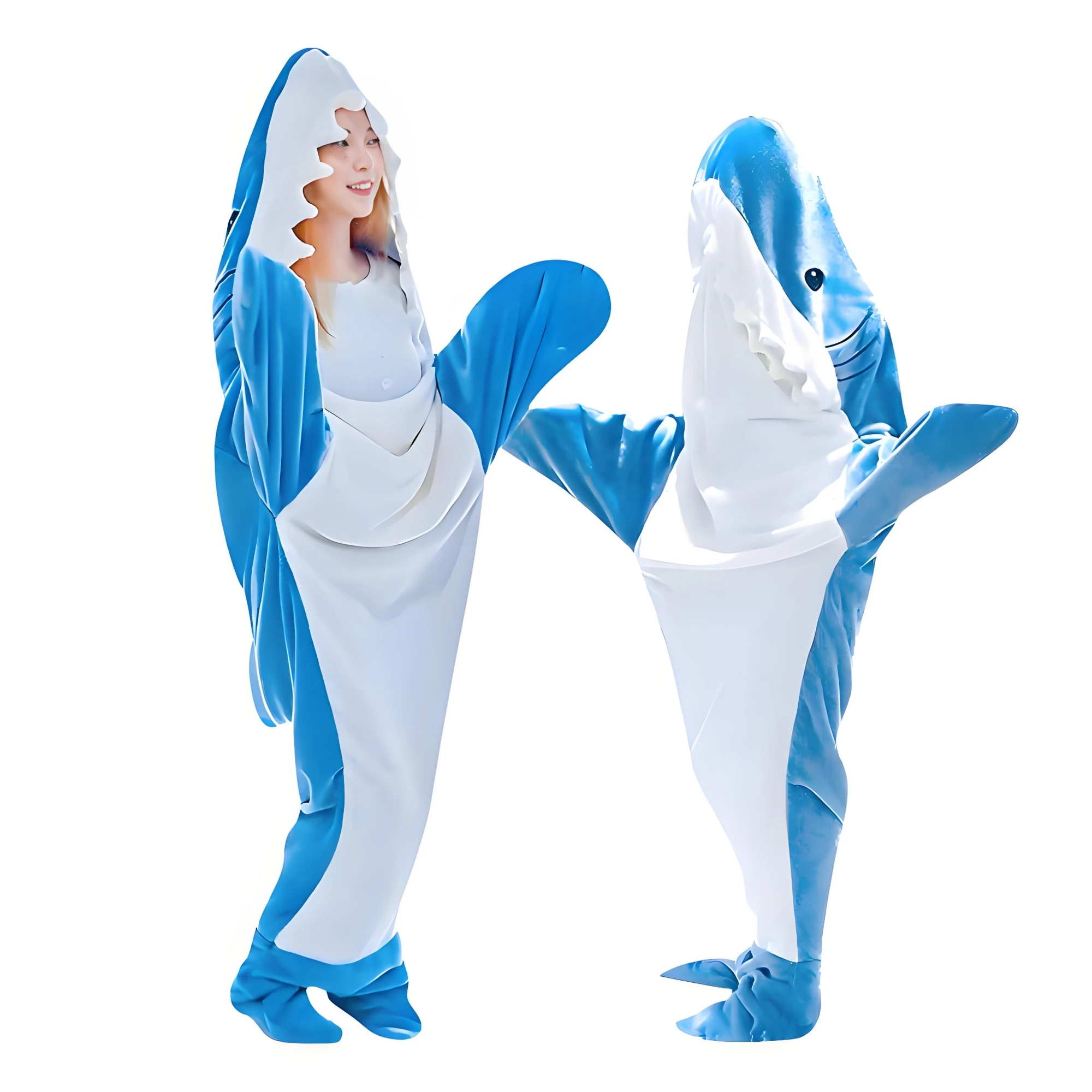 Cartoon Shark Pajamas Playsuit Kids Parents Hooded Warm Flannel Blanket Pajamas Homesuit Funny Homewear For Slumber Party Children Pajama Set