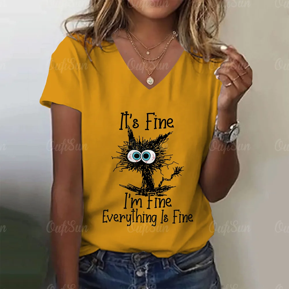 Summer New Women's Fashion T-Shirt V-Neck Daily Top Shirt Casual Women'S 3d Cartoon Printed T Shirt Regular Street Femmes Wear