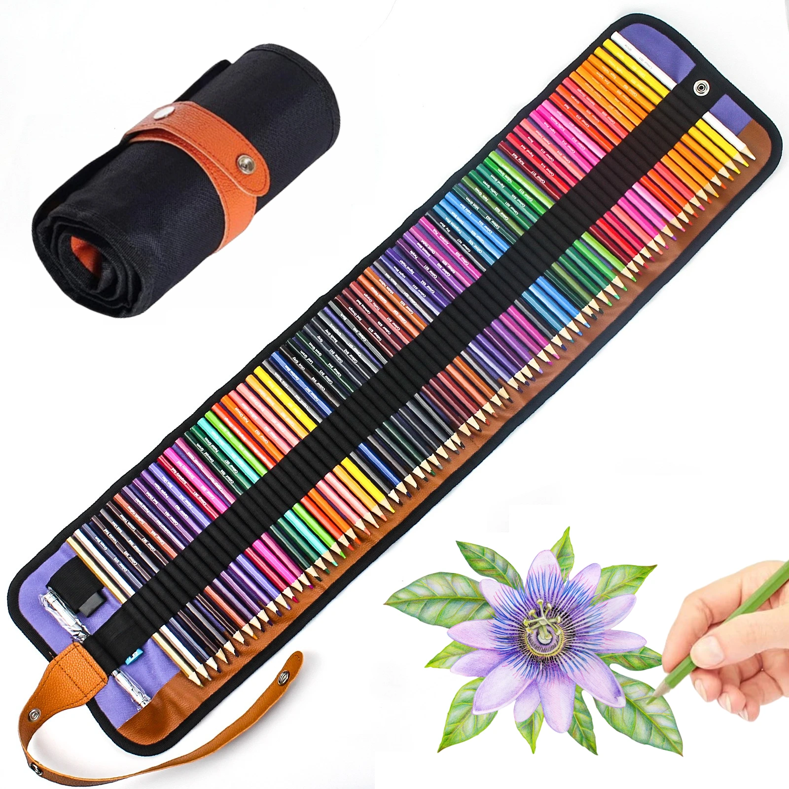 Color pencils 24-72-Piece Colored Pencil set with Canvas roll-up Case For Student Adult Coloring Drawing Sketching and Crafting