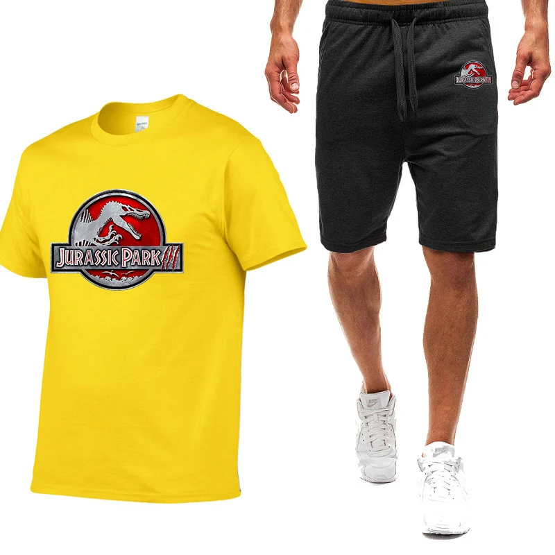 2023 Spring Summer New Men Jurassic Park Nine Color Short-sleeved T-shirt Simple Casual Comfortable Leisure Trendy Movement Suit