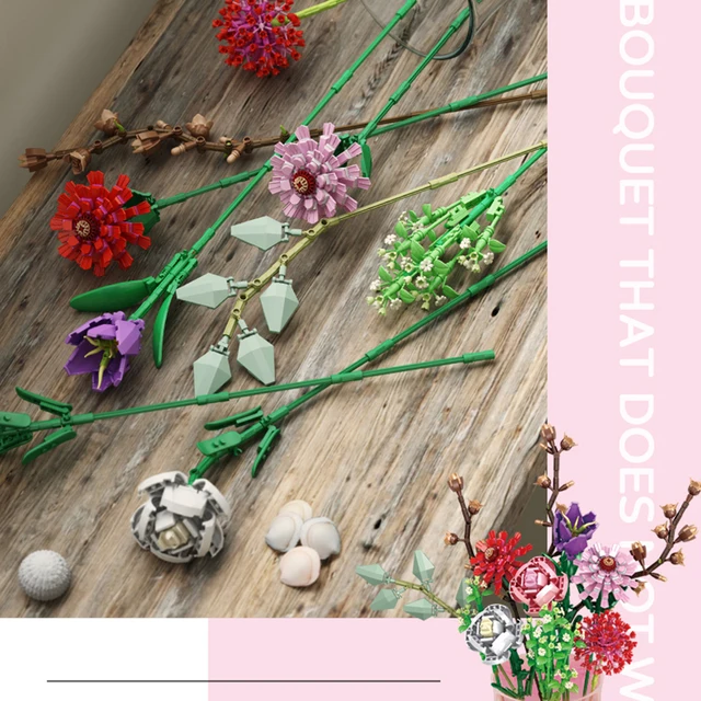 Technical Ideas Flowers Bouquet Building Blocks Moc Romantic Rose Flower Bricks Home Decoration DIY Toys for Girl Birthday Gift 4