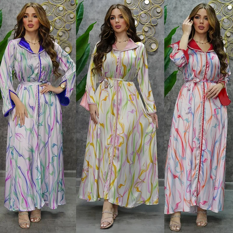 Islam Abaya Dress Fried Dough Twists Color Diamond Hot Diamond Robe Femme Musulmane Fashion Luxury Women's Dress