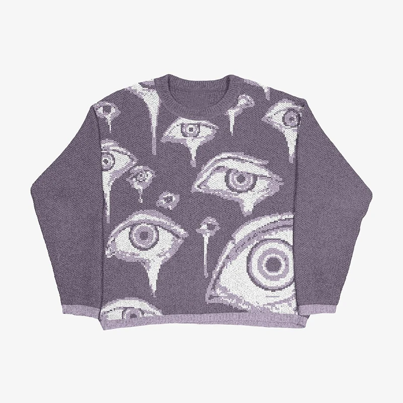 

Men's Pullovers Sweaters Creative Stripes Men Clothes Y2K Women's Knitted Streetwear Maiden Oversized Harajuku O Neck Knitwear