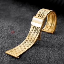 Premium Stainless Steel Quick Release Watch Strap - Universal 20mm/22mm Metal Band Bracelet - 22mm (Gold)