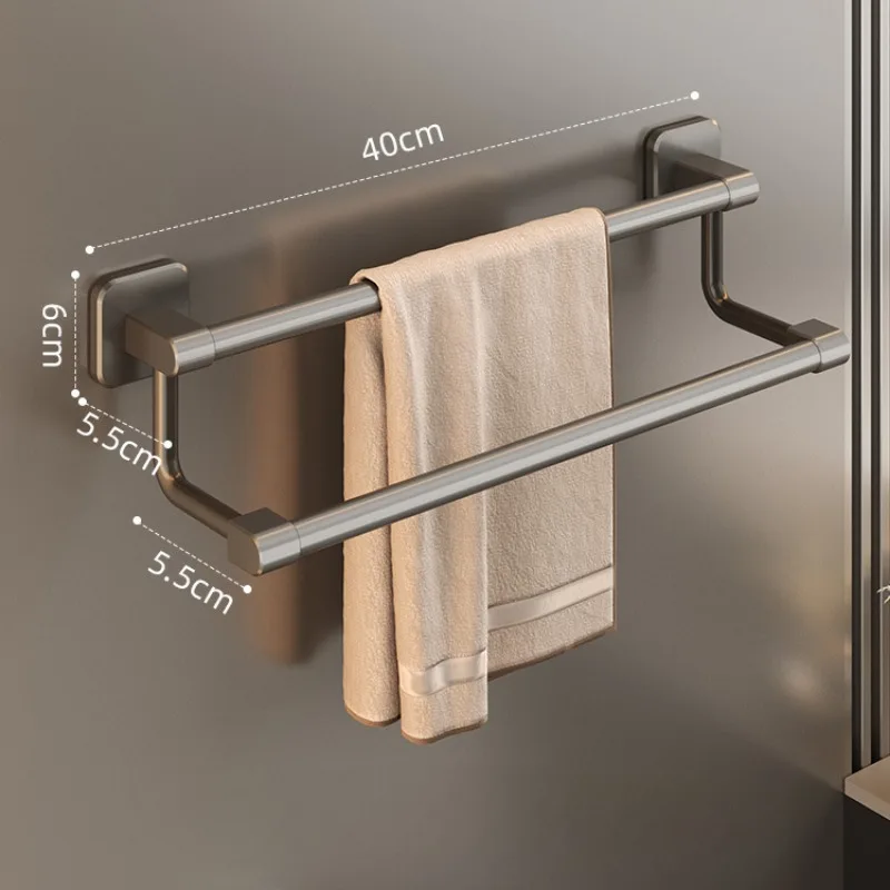 Non-punching Towel Bars Bathroom Accessories Household Aluminium Alloy Wall Mount Multi-function Racks Easy To Install Durable