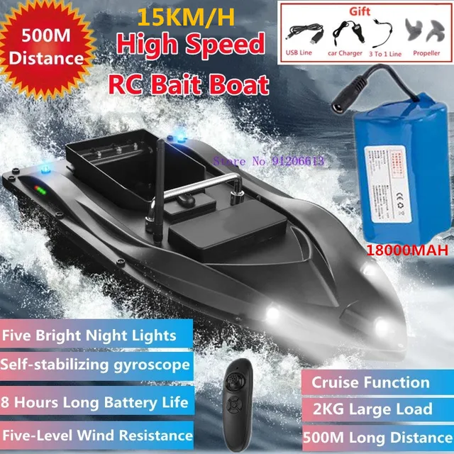 Waterproof Big Power 8Hoour Life Fixed Speed Cruise Smart RC Bait Boat 2KG 500M 5 Night Lights Remote Control Smart Fishing Boat 1