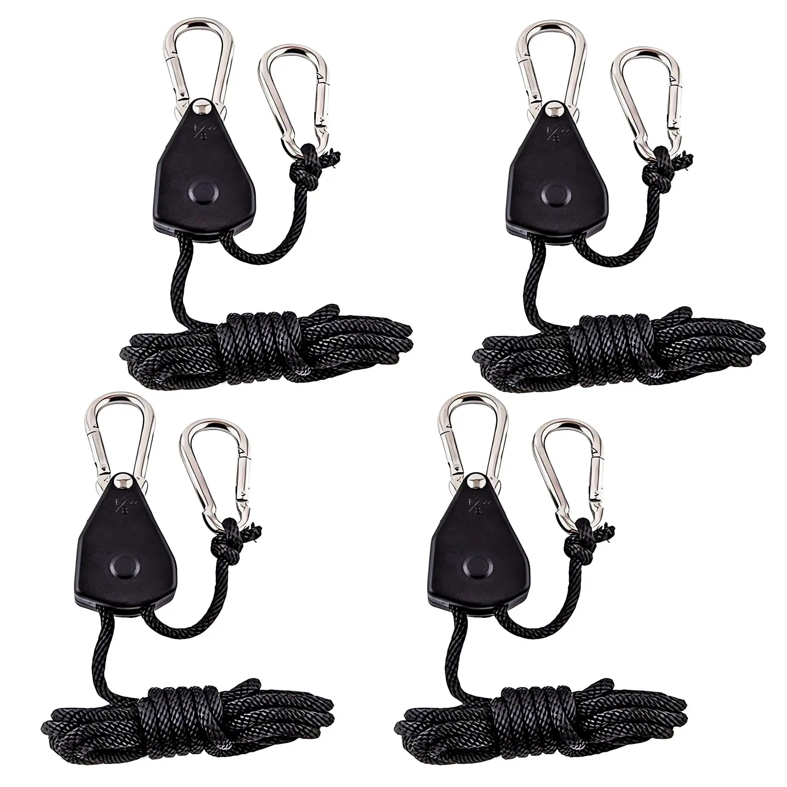 4 Pezzi Corda per Tenda Riflettente, 4mm Corde a Cricchetto con Ganci, 5M Corda da Campeggio Leggera, Tent Guy Ropes Paracord Corda con Regolatore del Tenditore per Escursioni All'aperto (Nero
