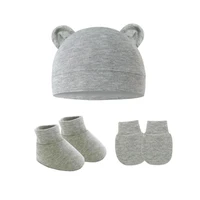 3Pcs Newborn Baby Hat Socks Gloves Set Cute Baby Boy Girl Cap With Ears Solid Color Infant Beanie 4