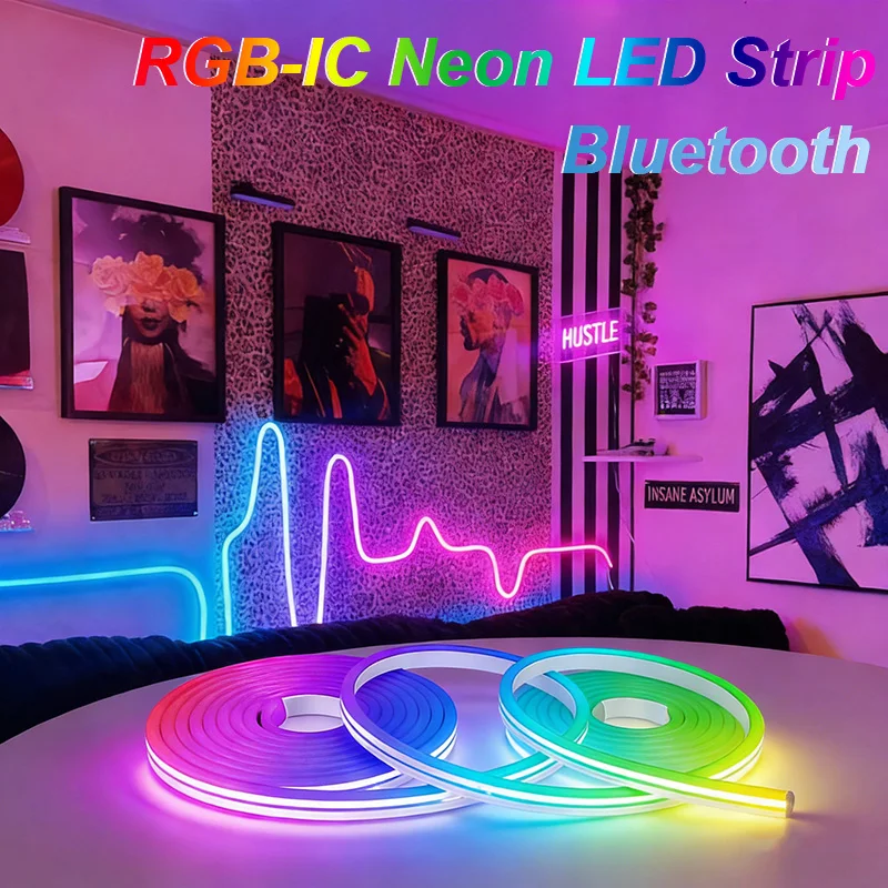 5V USB RGB-IC Neon LED Strip Light 1M 2M 3M 5M Flexible Lamp Tape Neon Lights With Bluetooth APP Control For Home Room Decor