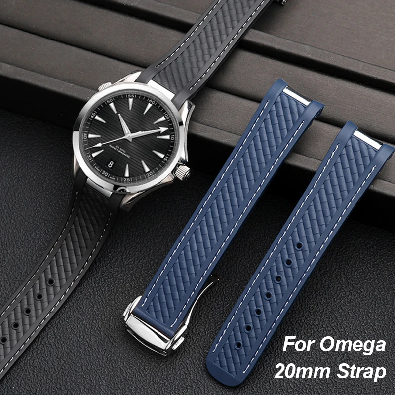 Cinturino In Gomma Per Omega Seamaster 300 Cinturino Per Orologio 20Mm Per Speedmaster At150 Bracciali Subacquei Bracciale In Silicone Nero Blu