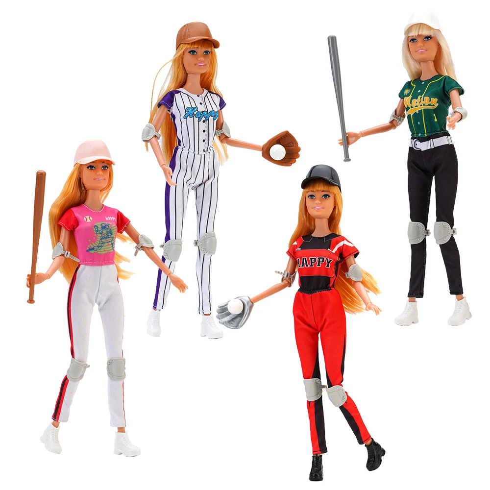 

NK 4 комплекта спортивная одежда принцессы для куклы Барби аксессуары наряд бейсбольная бита мяч перчатка Набор Модель для куклы 1/6 BJD подарок игрушка