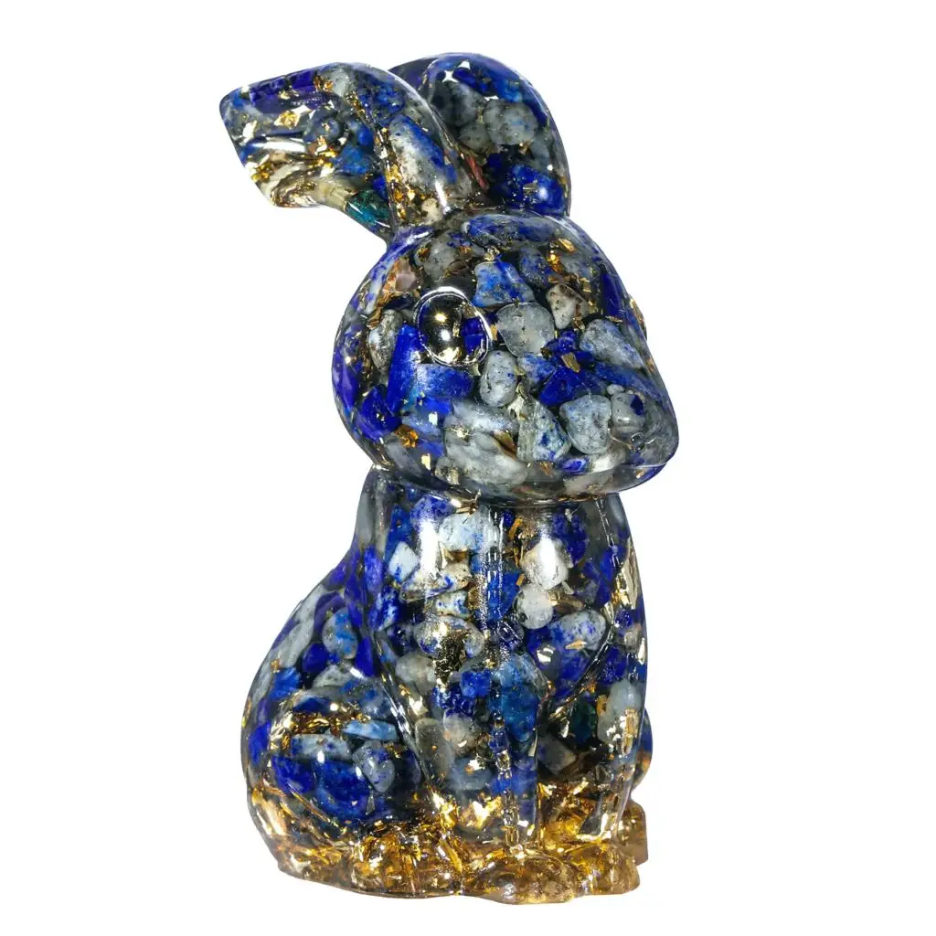 Healing Orgone Crystal Stone Rabbit Figurine Decoration Pocket Stone Bunny Resin Statue For Shelf Desk Office