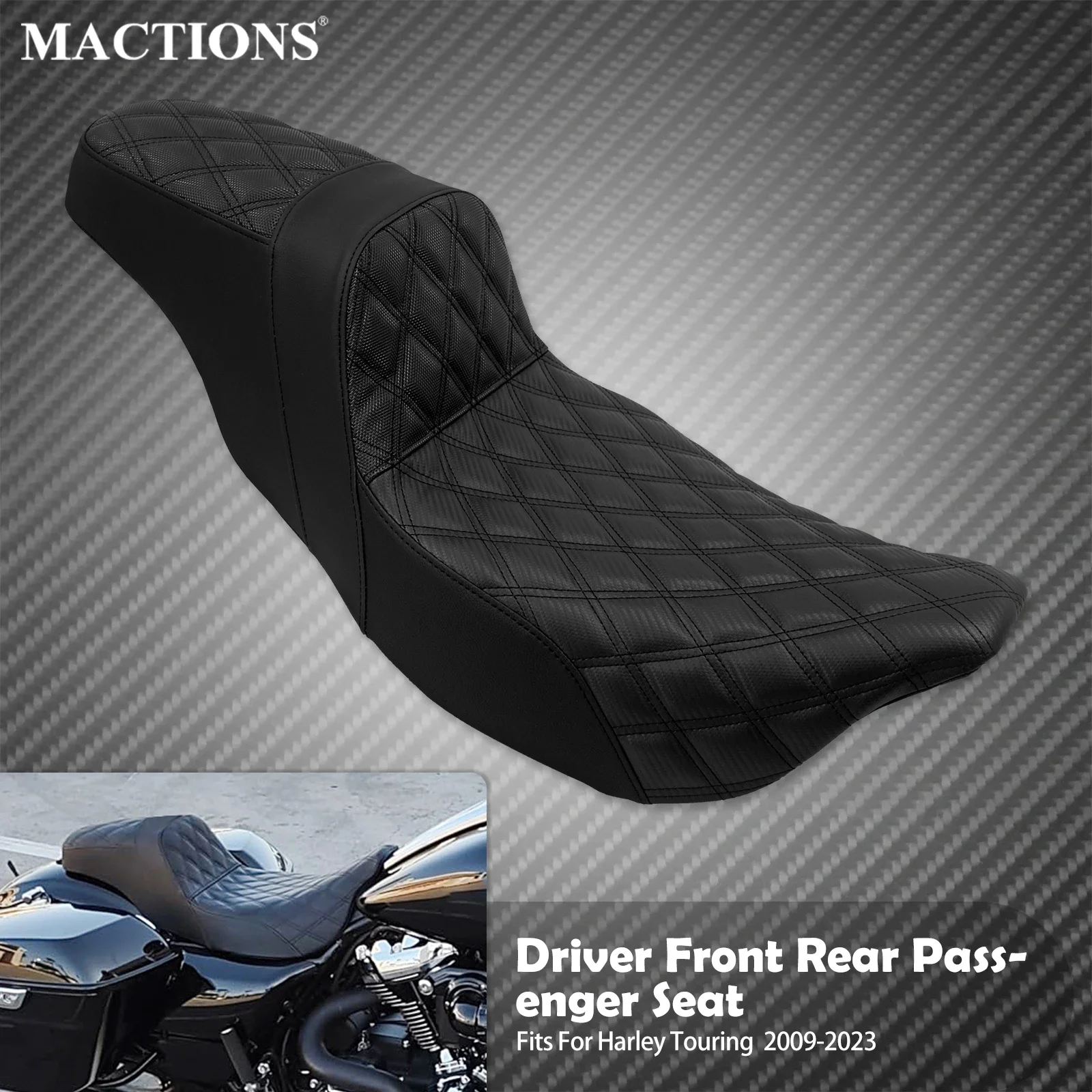 TCMT Front Rider Backrest Pad For Harley Touring 2009-2023 (Road Glide, Street Glide, Road King) Black/Orange - View #4