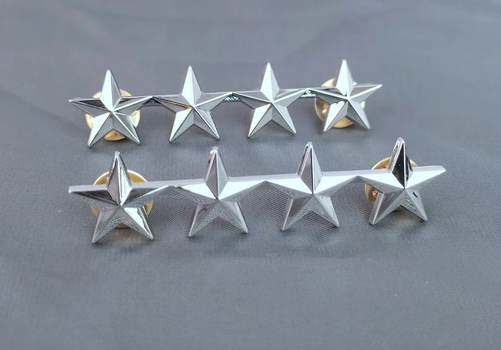 .WW2 PAIR OF US ARMY OFFICER 4 STAR GENERAL RANK MIONI BADGE PIN LARGE silver Military BROOCHES