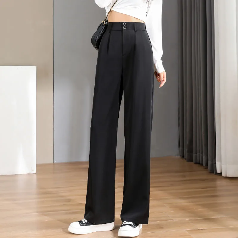 Mrat Casual High Waisted Trousers Full Length Pants Fashion Women Summer  Casual Loose Pocket Solid Button Zipper Trousers Elastic Waist Pants Ladies