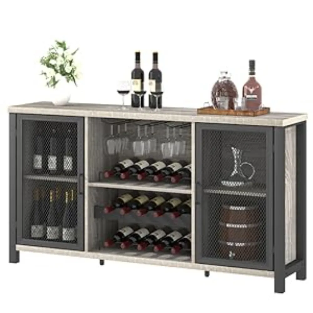 IBF Rustic Liquor Bar Cabinet, Light Gray Oak 55 Inch 04