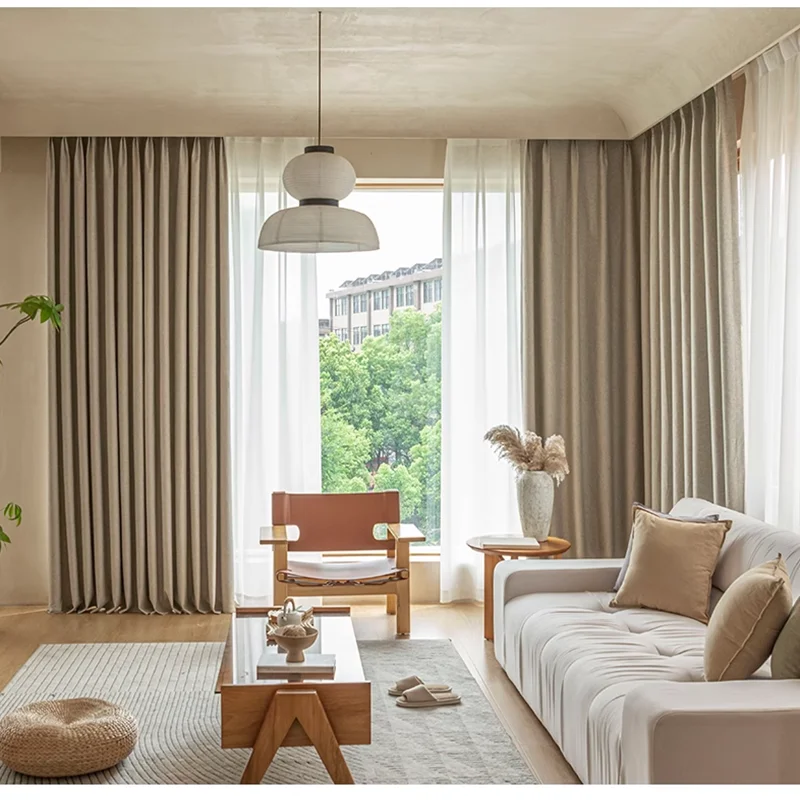 

Japan style linen color curtain pure linen HIGHT shade curtain custom curtain cloth living room bedroom soundproof curtains