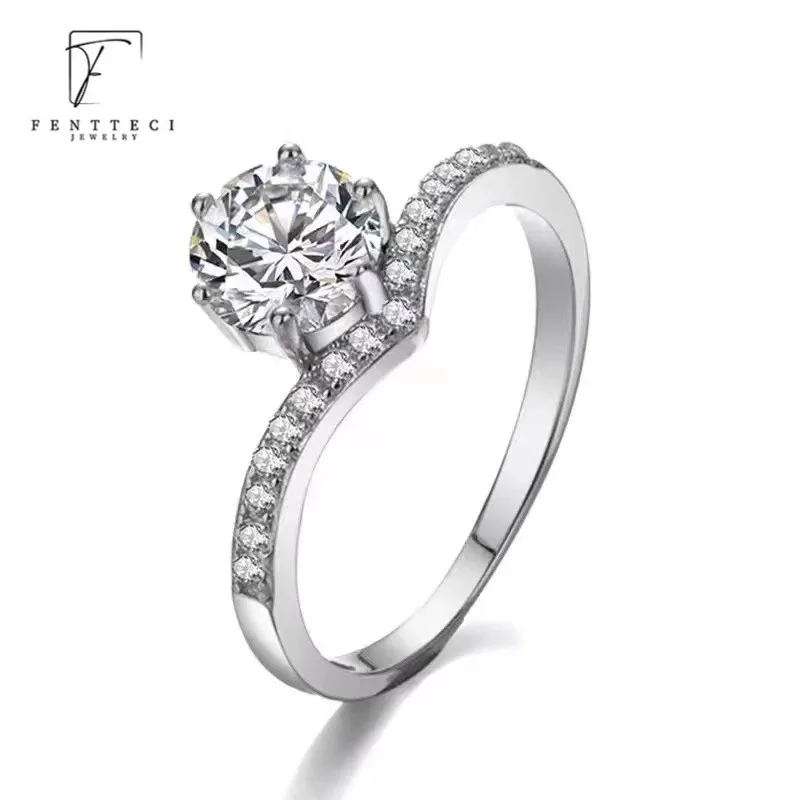 FENTTECI 1 Carat S925 Sterling Silver Pt950 Plated Crown Moissanite Diamond Ring for Women Engagement Wedding Fine Jewelry New plate crown ring holder for jewelry engagement wedding display stand