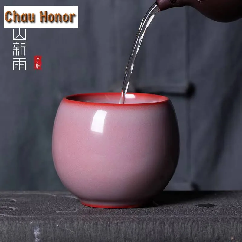 130ml Handmade Red Galze Ceramic Teacup Longquan Celadon Master Cup Creative Arhat Cup Personal Tea Bowl Kung Fu Teaset Gift Box