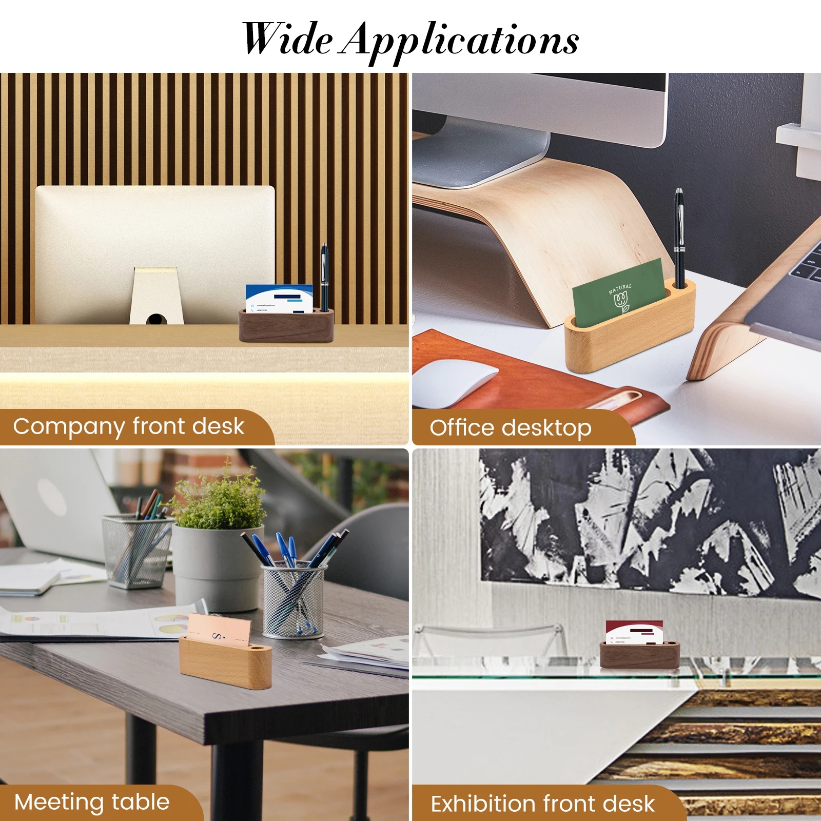Wood Business Card Holder With Pen Slot Desktop Business Card Display Stand Memo Holder Storage Box Card Organizer For Office 5