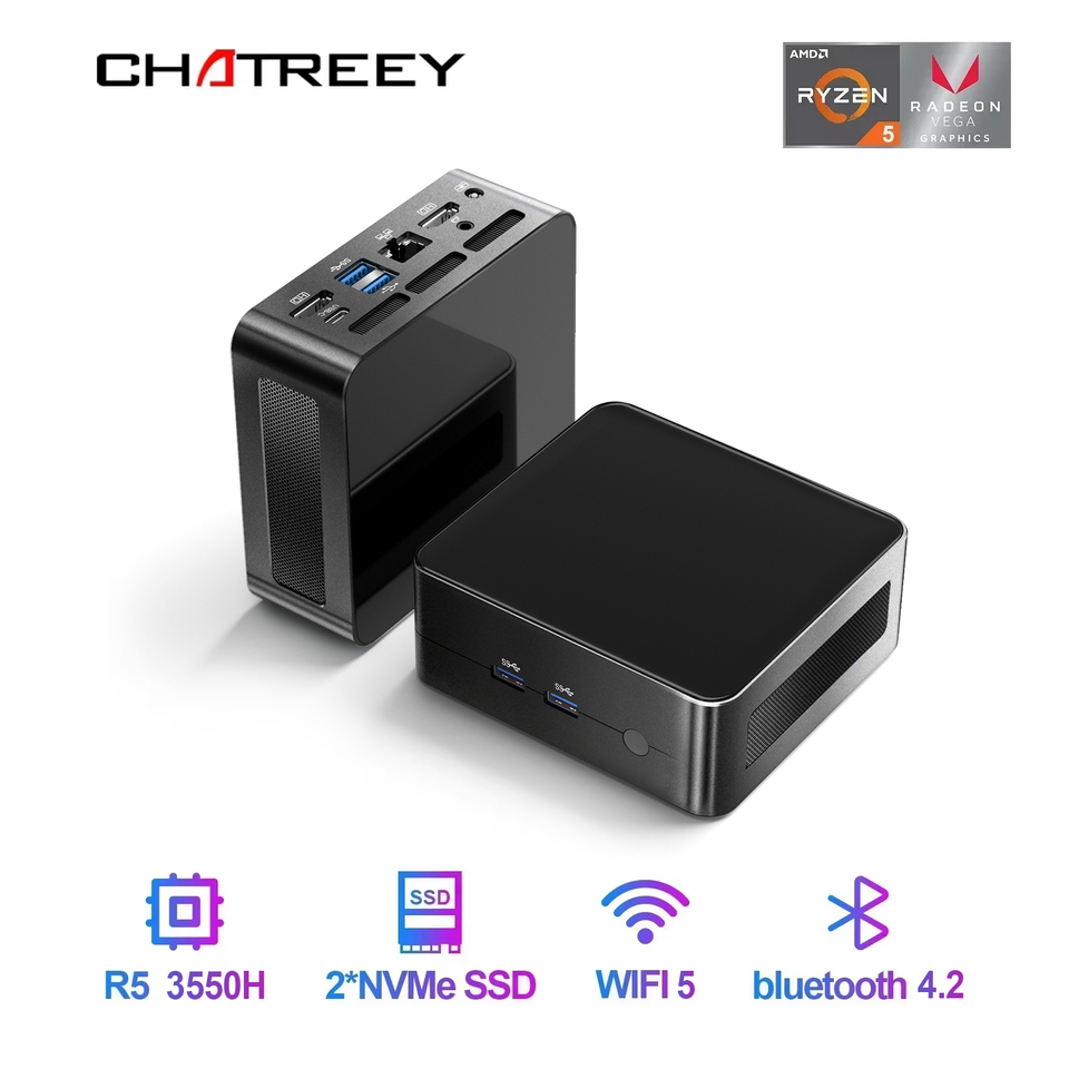 Chatreey  AN2P Mini PC R5 3550H Gaming Desktop Computer NVME SSD WIFI5 HD Windows 11 Pro