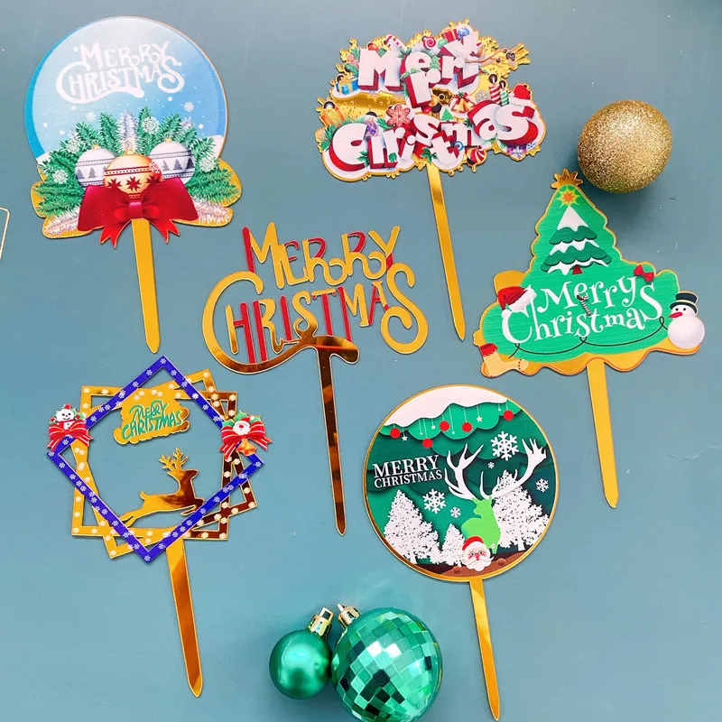 

Acrylic Christmas Merry Color Printing Holiday Party Cake Decoration Plugin 10pcs Christmas Baked Cake Decoration Card