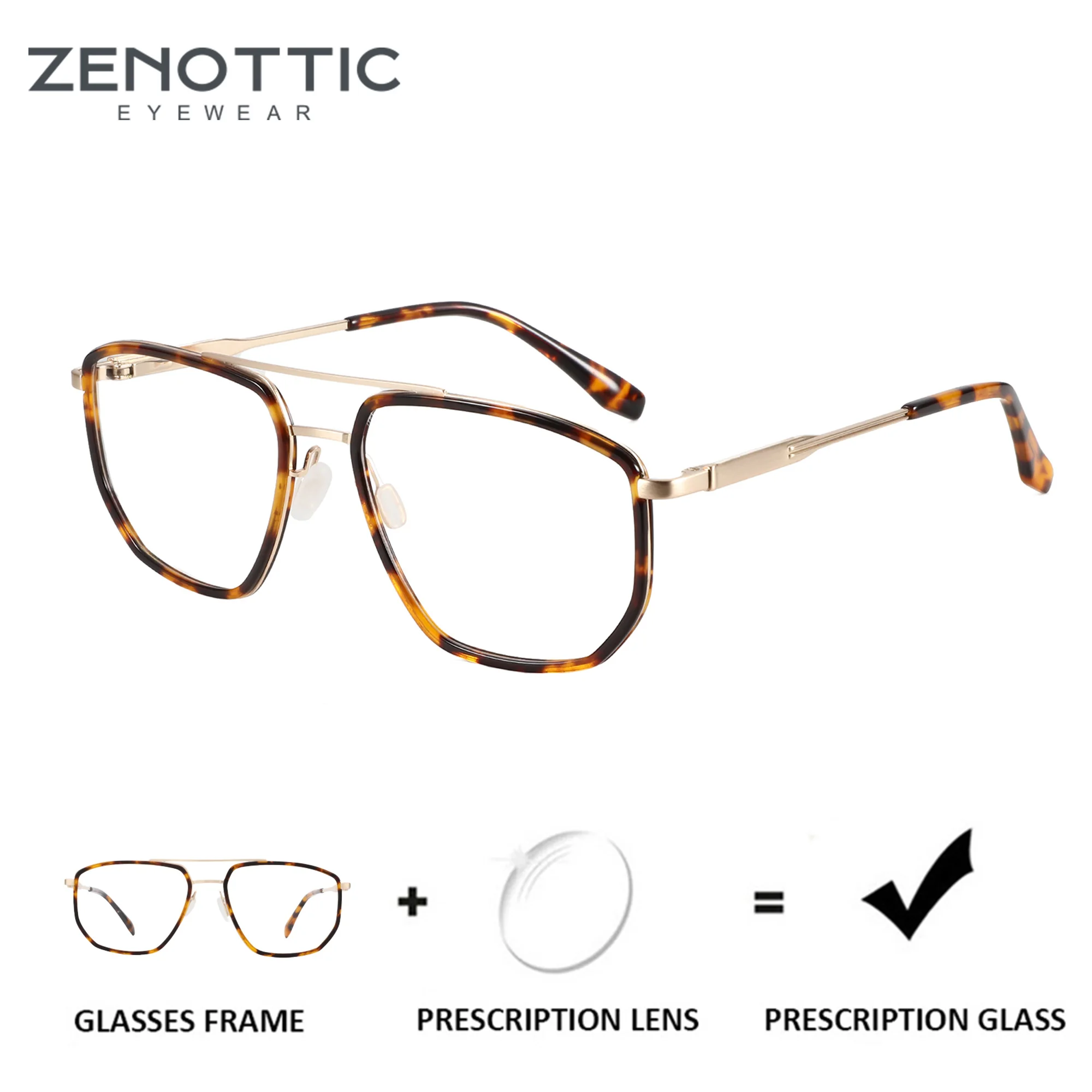 

ZENOTTIC 2023 Classics Aviator Prescription Glasses Double Bridge Pilot Eyewear Myopia/Hyperopia/Progressive Optical Eyeglasses