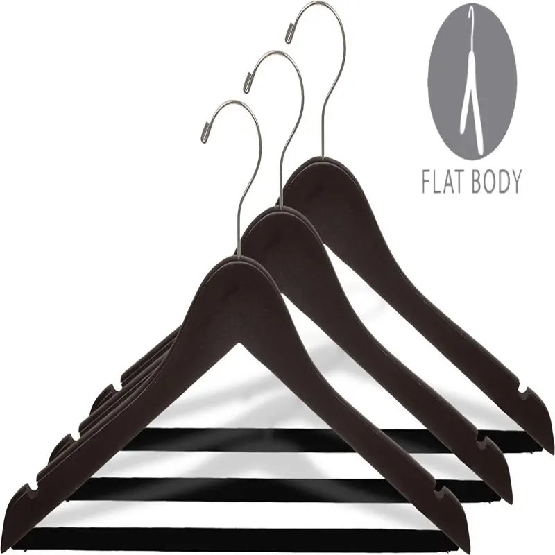 Flat Wooden Suit Hanger w/Non-Slip Bar